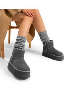 Women's 1.96 Inch Platform Ankle Winte Snow Boots Genuine Suede Classic – Faux Fur Lining Water-Resistant With DIY Bows,, Memory Foam Insole, And Anti-Slip Outsole Christmas Holiday Festive Grey Boots - 灰色 - 查看 8