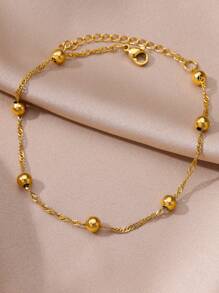 1 件欧美简约奢华金色不锈钢圆珠链脚链适合日常佩戴 - 金黃色 - 查看 1