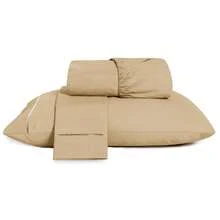 3-Piece Sheet Set 400 Thread Count Queen Size Bed Micropercal Ponto Palito Hotel Soft Touch - Straw - View 1