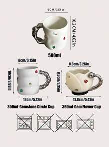 1 pieza Taza de cerámica con diseño único decorada con gemas, adecuada para regalar y parejas - Blanco - Ver 4