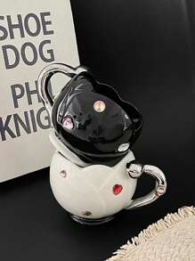 1 pieza Taza de cerámica con diseño único decorada con gemas, adecuada para regalar y parejas - Blanco - Ver 5