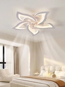 1PC White Fan Light, LED Light Source, Remote Control Dimming, 6-Speed Adjustable Fan, Suitable For Living Rooms, Dining Rooms, Bedrooms, And Other Home Decorations, Applicable Voltage 220V