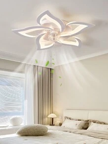 1PC White Fan Light, LED Light Source, Remote Control Dimming, 6-Speed Adjustable Fan, Suitable For Living Rooms, Dining Rooms, Bedrooms, And Other Home Decorations, Applicable Voltage 220V