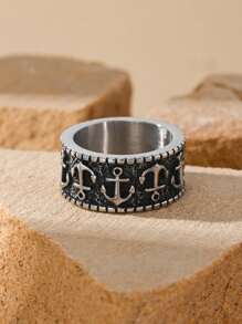 1 pieza Anillo de hombre con baño de oro de 18K y diseño de ancla vintage hecho de acero inoxidable, regalo de joyería - anillo - Ver 4