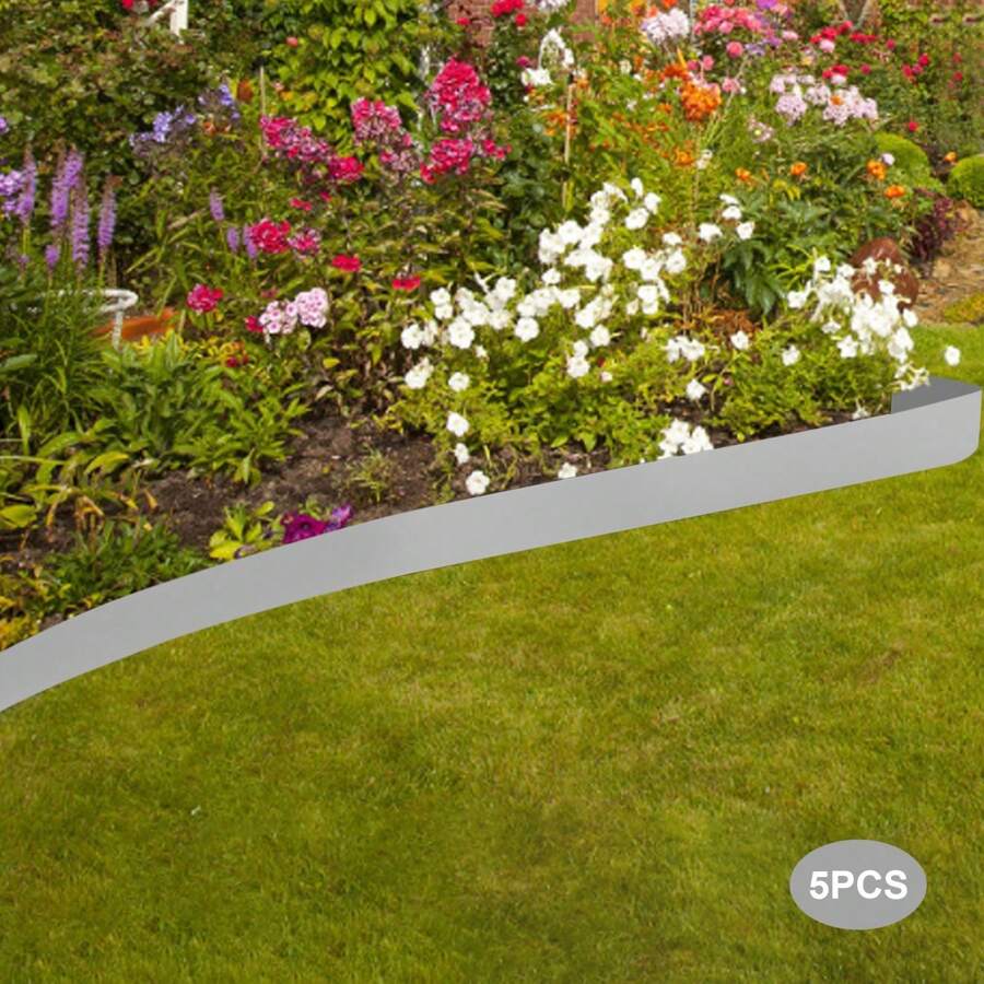 Steel Lawn Edging, 5PCS Metal Landscape Edging, 5"X39" Garden Edging Border, Flexible Steel Landscape Border, 16.25 Ft Length Landscaping Metal Edging, Gray Lawn Edge For Garden Yard - Grey - View 1