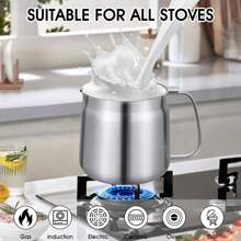 Oil Strainer Pot 1.5L/2L Large Capacity Oil Storage Can With Filter Lid Stainless Steel Oil Filter Pot Set With Filter Basket & Mesh For Storing 1.5L/2L Kitchen Stainless Steel Oil Filter Pot Large Capacity Versatile Oil Filter - Silver - View 7
