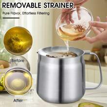 Oil Strainer Pot 1.5L/2L Large Capacity Oil Storage Can With Filter Lid Stainless Steel Oil Filter Pot Set With Filter Basket & Mesh For Storing 1.5L/2L Kitchen Stainless Steel Oil Filter Pot Large Capacity Versatile Oil Filter - Silver - View 2