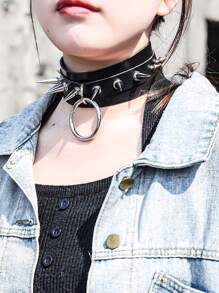 朋克哥特式黑色颈链铆钉项圈适合女性、日常/派对/万圣节/圣诞节派对/创意生日/情人节礼物、妈妈、母亲、母亲节、礼物 - 黑色 - 查看 11