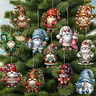 12pcs/24pcs Handmade Wooden Christmas Goblin Ornaments With Rope - The Perfect Gift For Holiday Seasons - No Need For Batteries Home Decor Christmas Decorations Room Decor Winter