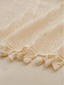 LOSPRING 1 件波西米亚风格米色钩针蕾丝流苏窗帘布 - 优雅透明镂空窗帘，适用于厨房、卧室和办公室 - 农舍家居装饰，轻柔手洗，具有戏剧性灯光效果的窗帘