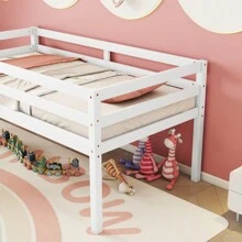 Twin Low Loft Bed With Slide, Ladder, Safety Guardrails, No Box Spring Needed, White