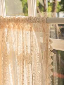 LOSPRING 1 件波西米亚风格米色钩针蕾丝流苏窗帘布 - 优雅透明镂空窗帘，适用于厨房、卧室和办公室 - 农舍家居装饰，轻柔手洗，具有戏剧性灯光效果的窗帘