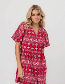 Short Red Pequiá Bokeh Tricoline Dress - 紅色 - 查看 3