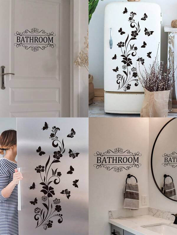 1pc PVC Wall Sticker, Bathroom Letter Print Door Decoration Self-Adhesive Sticker Toilet Sticker,Stickers,Wall Decal,Vinly Decal For Home Decorations,Spring Decoration Items Refesh Your Home,Rama Decoration Stickers Gifts Birthday Graduation