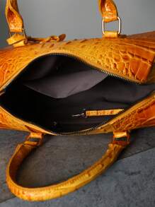 Luxury Crocodile Pattern Handbag, Retro Genuine Purse, Women's Classic Boston Bag & Shoulder Bag - 黃色 - 查看 6