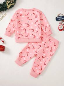 Baby Mädchen Weihnachten Zuckerstangen Muster rosa Lässig 2-Teile Set, Weihnachtsserie, geeignet für Weihnachten drinnen und Outdoor