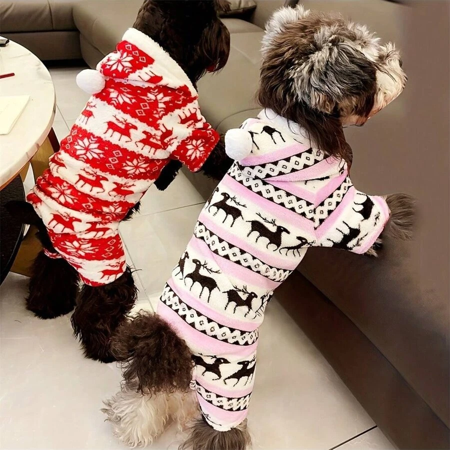 Pet Christmas Deer Costume, Soft Plush One-Piece Pajamas For Dogs & Cats