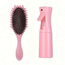 2pcs Curly Hair Styling Suit: Oval Air Cushion Comb With Handle,Wheat Straw Material Define Styling Brush,Detangling Hair Brush, Professional Hairstyle Comb, Bouncing Hair Brush, Curly Definition Styling Brush Comb,For Curly, Straight, Women, Kid & Spray Bottle, Suitable For Textured Curly Hair - Multicolor - View 7