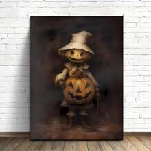 1 Piece Unique Wrapped Wooden Frame Canvas Poster, Scarecrow Pumpkin Lamp Canvas Printing Textile Art Poster Festival Wall Decoration Home And Office Artwork Unique Halloween Gift