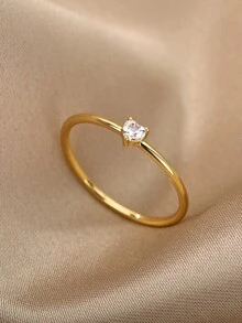Stylever 1枚S925纯银极简主义戒指，镶嵌锆石，精致优雅，适合作为礼物送给女孩或老师。 - 金色 - 查看 4