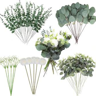 20/30PCS Artificial Flowers Rose Bouquets Eucalyptus Peony Bulbous Chrysanthemum Valentine's Day Gifts Birthday Party Decorations Wedding Flower Baskets Bride Holding Flowers Home Furnishings Dining Rooms Bedrooms Windowsills Vases For Decorations New Year Decorations Outdoor Gardens Start Of School Season