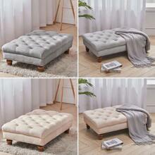 LIVINGANDHOME Living And Home Velvet Footstool - Button-Tufted Rectangular Pouf With Gourd Wooden Legs (90x60cm, Grey) - Grey - View 5