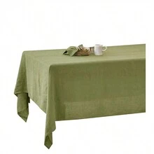 1pc Green Linen Solid Color Natural Table Cloth - Green - View 4
