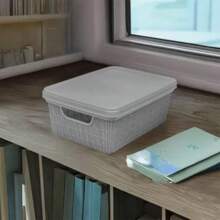 Kit Of 2 Organizer Boxes With Lid 1.8 Liters  Utilities Durable Plastic Stackable Exclusive Texture Multipurpose - Grey - View 7