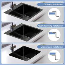 BriSunshine Küchenspüle Schwarz 45 x 45 cm Spüle mit Ablaufkomponenten, Einbau-Küchenspüle Schwarz aus Edelstahl, 1 Becken mit 2 Löchern für Armatur und Seifenspender