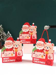 5 件圣诞快乐礼盒，可爱圣诞老人熊风格红色纸质礼盒，圣诞包装盒非常适合家庭平安夜 2025 新年派对桌面背景装饰，礼品包装用品，创意圣诞装饰，圣诞饰品，圣诞礼物 - 聖誕老人小熊 - 查看 1