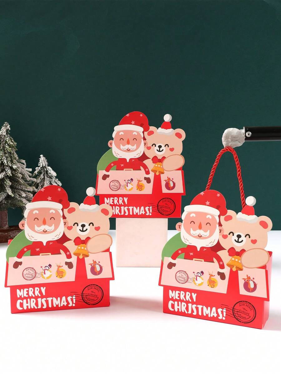 5 件圣诞快乐礼盒，可爱圣诞老人熊风格红色纸质礼盒，圣诞包装盒非常适合家庭平安夜 2025 新年派对桌面背景装饰，礼品包装用品，创意圣诞装饰，圣诞饰品，圣诞礼物 - 聖誕老人小熊 - 查看 1