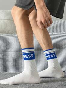 5 Paar Herren Crew Länge Sportsocken mit Buchstaben- und Basketball Muster, atmungsaktiv, feuchtigkeitsableitend, Lässig, Ganzjährig - Verschiedenfarbig - Übersicht 3