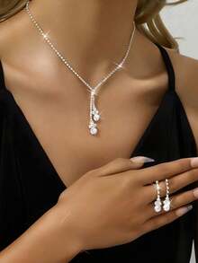 Bộ trang sức vòng cổ và hoa tai đính đá Rhinestone sang trọng, phù hợp cho trang phục dự tiệc của phụ nữ - Bạc - Xem 7