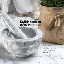 HOME IT Mortar And Pestle Set - Small Grinding Bowl Container For Guacamole, Spices, Salsa, Pesto, Herbs - Best Mortar And Pestle Spice And Pills Crusher Set, Holds Up To 3oz - 3.75 And 4.5x2 Inch, Marble Gray - Dark Grey - View 2
