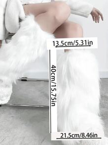 1 Pair White Fuzzy Leg Warmers, Warm Fluffy Ankle Cuffs For Women In Autumn/Winter - White - View 8