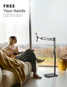 Tablet Floor Stand, 69" Height Adjustable 360-Degree Rotatable Tablet Holder, Arm Stretchable Stand, Overhead Bed Phone Mount(4"~12.9'') - 黑色 - 查看 7