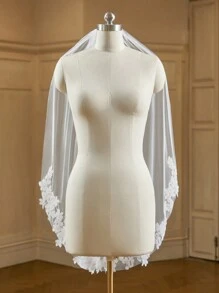 1 件短款蕾丝新娘头纱，带金属发梳，新娘婚纱头纱 - 查看 6