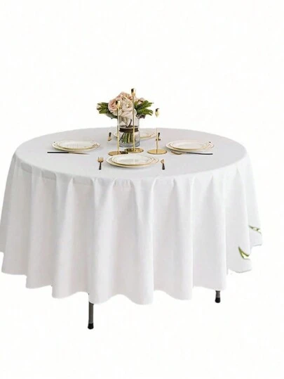 1pc Solid Color Round Tablecloth, Home Decor Dining Table Cover