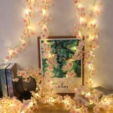 1 pièce Guirlande lumineuse de 2 m de fleurs de cerisier artificielles blanches, lumières décoratives de vigne de fleurs de cerisier rose toujours verte pour la décoration de fête d'anniversaire, mariage, événement et maison