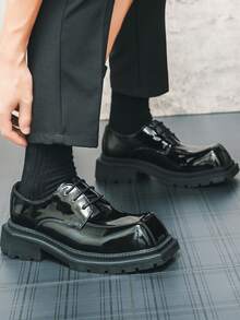 Men's Lace Up Derby Shoes With Thick Soles Square-Toe - Black - View 4