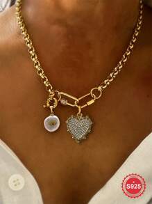 1 件心形吊坠项链，心形 Rolo 链项链，红色心形吊坠项链，金色多吊坠项链，情人节、妈妈、母亲、母亲节、礼物 - 金色 - 查看 5