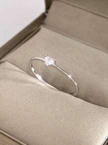 Stylever 1枚S925纯银极简主义戒指，镶嵌锆石，精致优雅，适合作为礼物送给女孩或老师。 - 銀色 - 查看 5