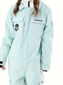 1 件女式冬季运动连体滑雪服，带拉链口袋防丢失设计滑雪服套装，冬季滑雪板和滑雪服，适合户外活动的运动服，冬季滑雪装备，加固结构，功能性滑雪设备，雪具，理想的户外连体滑雪服，滑雪服女式滑雪服 - 薄荷綠 - 查看 9