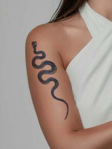 1片装草本汁液半永久魔法纹身贴纸，创意仿蛇骨图案，7-14天防水，适用于手臂、腿部、胸部、背部、身体等部位。 - 藍色 - 查看 3