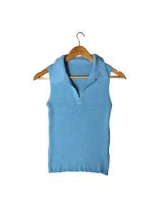Women's Knitted Blouse | Modal T-Shirt | Women's Polo Neck Tank Top Summer 2024 | Tricot Vests - 黑色 - 查看 8