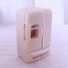 1:12 比例微型冰箱玩具，可爱仿真粉色双门冰箱装饰配件适用于 DIY 娃娃屋厨房玩具套装