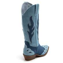 Women's Camel Western Boots With Heels - Chic Cowboy Style With Rhinestones - Blue - View 4