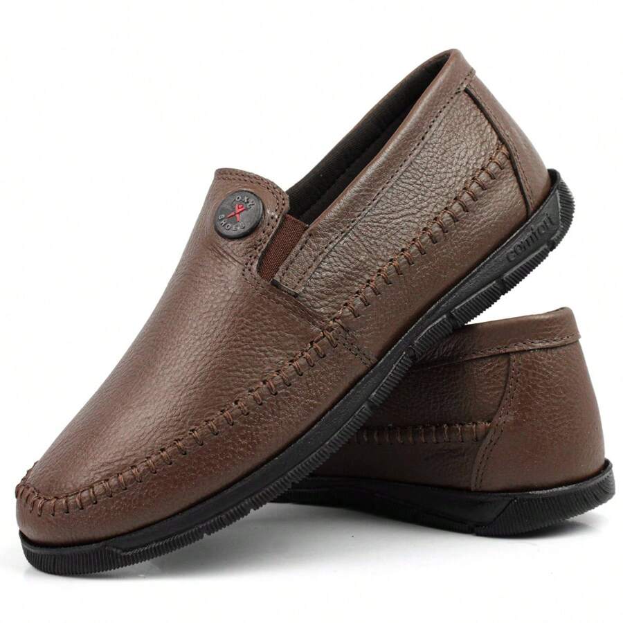 Men's Casual Leather Moccasin Shoes - Coffee Brown - View 1