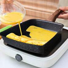 Chảo luộc trứng Tamago kiểu Nhật chống dính có tay cầm bằng gỗ, luộc hải sản - Tay cầm vân gỗ - Xem 5