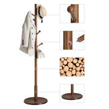 VASAGLE Solid Wood Coat Rack, Wood Hall Tree, Coat Rack Stand With 7 Rounded Hooks, Stable Round Base, 3 Height Options, For Living Room, Bedroom, Home Office - Brown - View 6